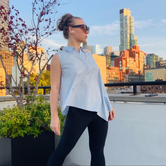 🚢 NWT BECKEN High-Low Sleeveless Blue Blouse - Picture 3 of 16